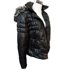 NEW Y2K Down Feather Filled Puffer Jacket Coat Zip Hood Smocking Medium by GUESS